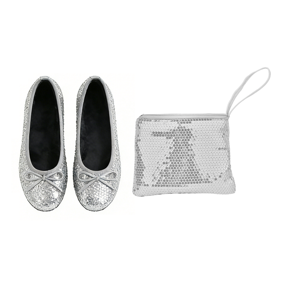 Rolly Flats-Women's Foldable Ballet Flats, Travel & Wedding Shoes, Fit in Your Purse-Silver Sequin