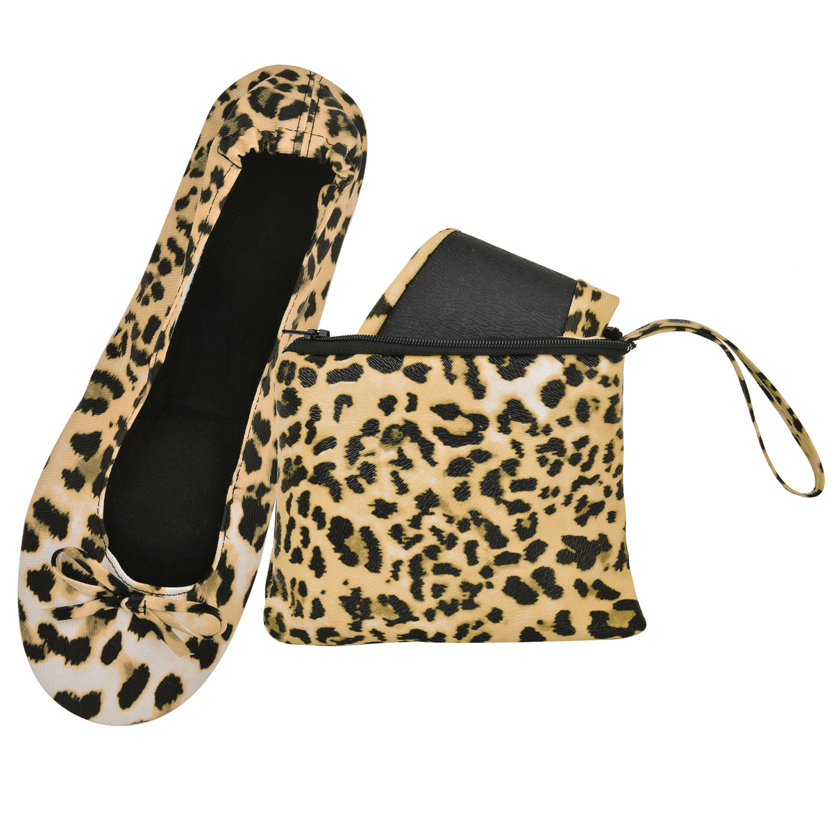 Rolly Flats-Women's Foldable Ballet Flats, Travel & Wedding Shoes, Fit in Your Purse-Yellow Leopard