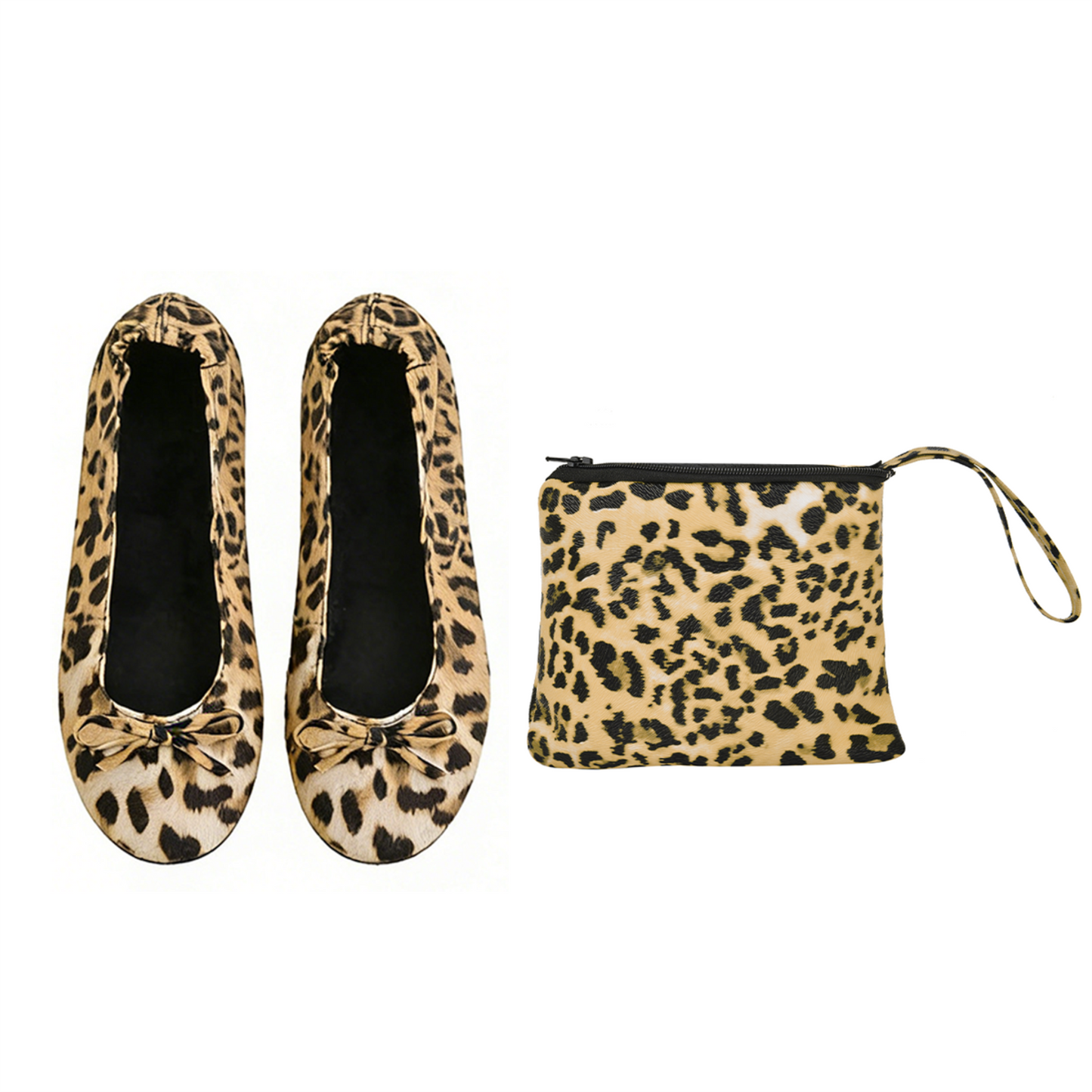 Rolly Flats-Women's Foldable Ballet Flats, Travel & Wedding Shoes, Fit in Your Purse-Yellow Leopard